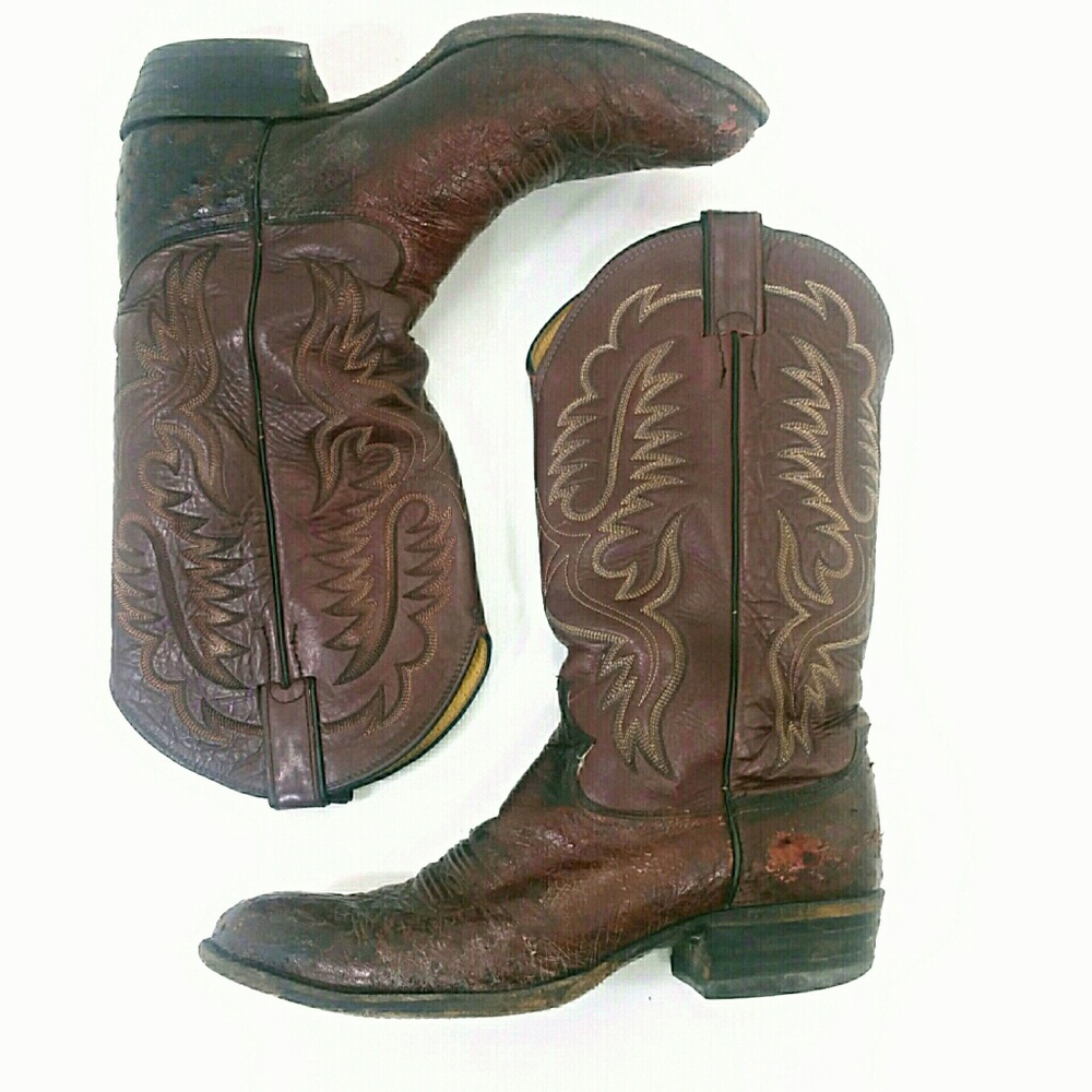 Ostrich Sz 10 Cowboy Boots Vintage Justin Leather